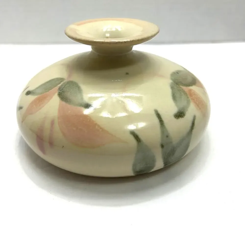 Vintage 1950's J Tury Handpainted Pastel Floral Pottery‎ Bud Vase Signed